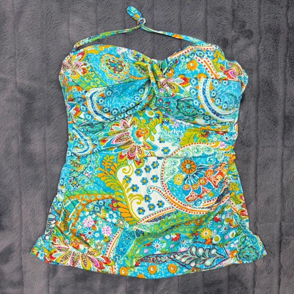 Lauren Ralph Lauren Paisley Floral Tankini Top Blue Orange Green US 6